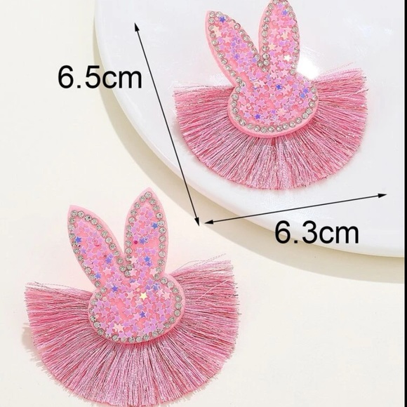 Pink Bunny and Fringe Earrings - Picture 7 of 7